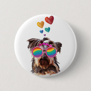 Bóton Redondo 5.08cm Yorkie Dog com Dia de os namorados de Corações