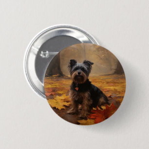 Bóton Redondo 5.08cm Yorkipoo nas Folhas de Outono Caem Inspiração