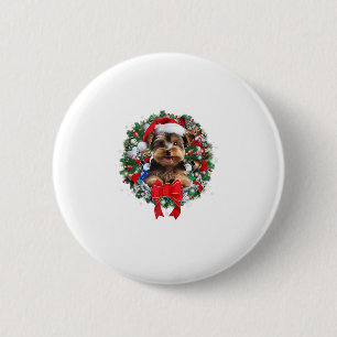 Bóton Redondo 5.08cm Yorkshire Terrier Christmas Wreath Decoration Xmas