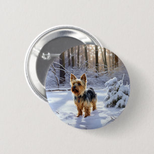 Bóton Redondo 5.08cm Yorkshire Terrier Deixe Nevar Natal