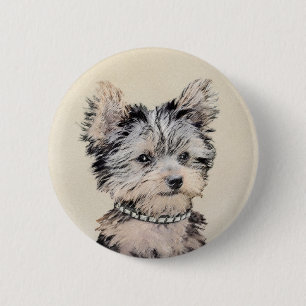 Bóton Redondo 5.08cm Yorkshire Terrier Puppy Pintura Original