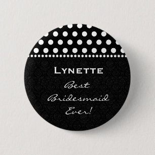 Bóton Redondo 5.08cm Zebra branca preta da dama de honra com bolinhas