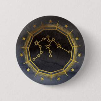 Bóton Redondo 5.08cm Zodíaco Sombrio: Signo de Água - Preto e Dourado