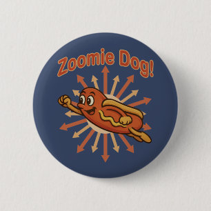 Bóton Redondo 5.08cm Zoomie Cachorro Quente Voando - Retro Divertido