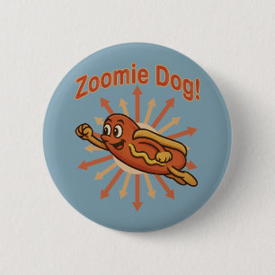 Bóton Redondo 5.08cm Zoomie Cachorro Quente Voando - Retro Divertido