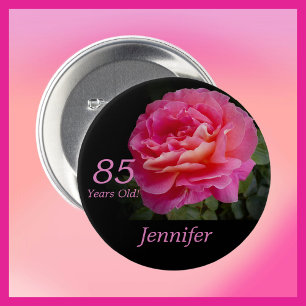 Bóton Redondo 7.62cm 85 Anos De Idade, Pin Rosa Rosa Rosa Rosa Rosa Ros
