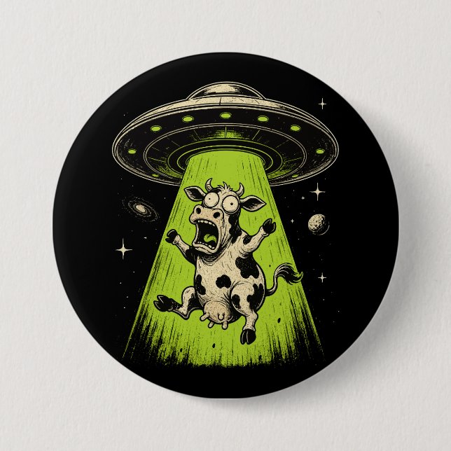 Bóton Redondo 7.62cm Abdução de Vaca Alienígena Weirdcore Surreal (Frente)