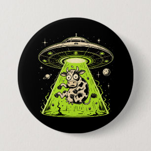 Bóton Redondo 7.62cm Abdução de Vaca Alienígena Weirdcore Surreal