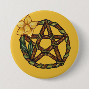 Bóton Redondo 7.62cm Abençoado Pentáculo Daffodil Ostara Art