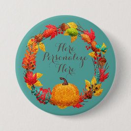 Bóton Redondo 7.62cm Abóbora-queda e coroa das folhas de outono