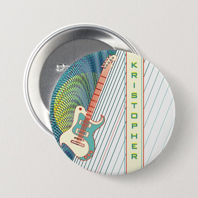 Bóton Redondo 7.62cm Adicionar Nome Legal Branca Moderna e Violão Elétr (Frente & Verso)