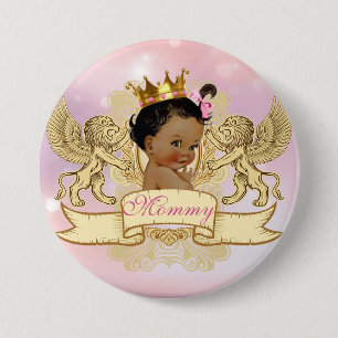 Bóton Redondo 7.62cm African Princess Pink Sparkles Baby Shower Button