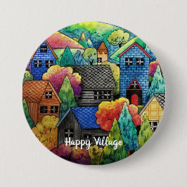Bóton Redondo 7.62cm Aldeia Do Lado Da Água Com Casas Coloridas