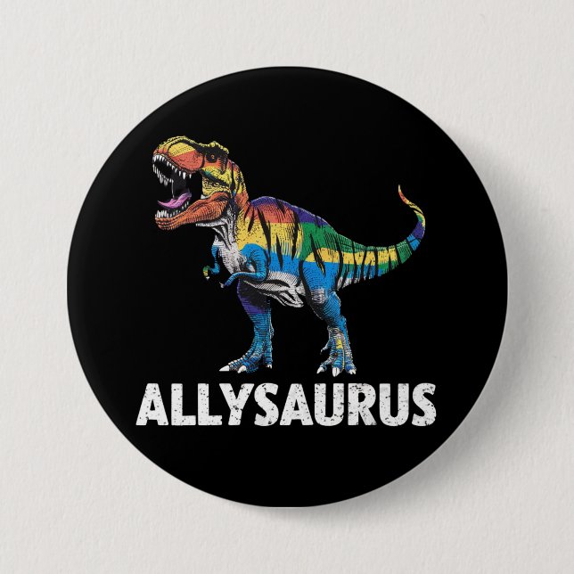 Bóton Redondo 7.62cm Allysaurus LGBT Dinossaur Rainbow Flag Ally LGBT (Frente)
