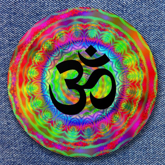Bóton Redondo 7.62cm Alvo Tiedye com Símbolo Om (Tiedye Target with Om Symbol Button)