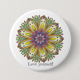 Bóton Redondo 7.62cm Ame a si mesmo flores mandala