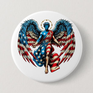 Bóton Redondo 7.62cm American USA Flag Angel Man Patriotic Art