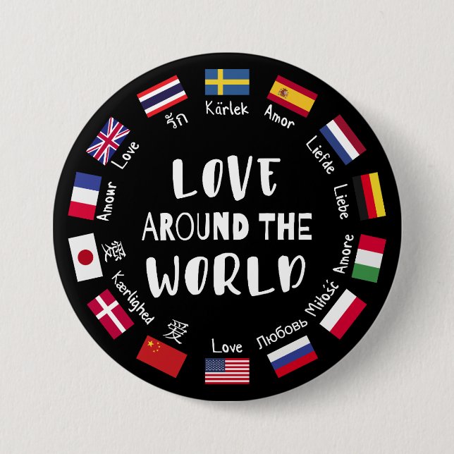 Bóton Redondo 7.62cm Amor em todo o mundo Idiomas  (Frente)