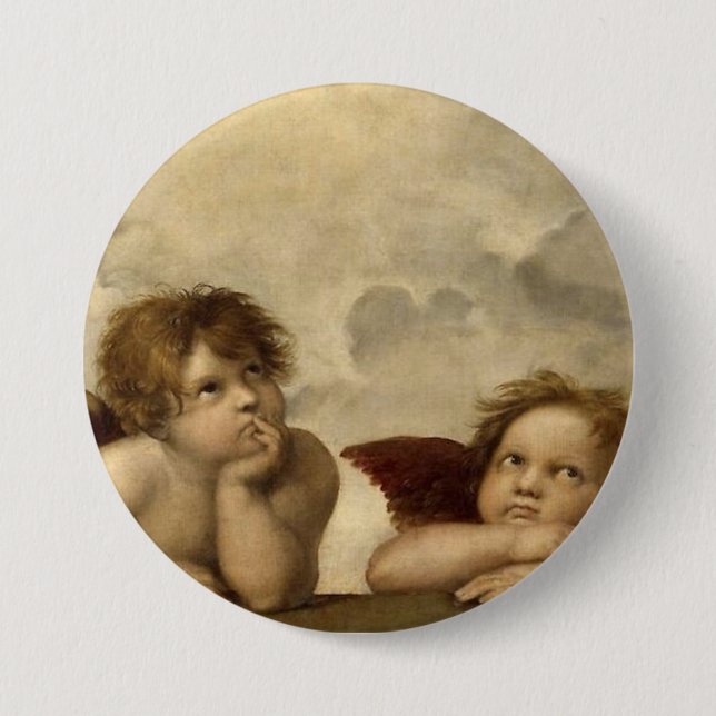 Bóton Redondo 7.62cm Angels Cherubs Raphael Santi Sistine Madonna Sweet (Frente)