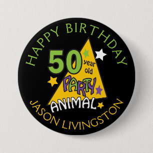 Bóton Redondo 7.62cm Animais de festa de 50 anos 50.o aniversário