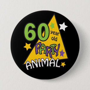 Bóton Redondo 7.62cm Animais de festa de 60 anos - 60.o aniversário