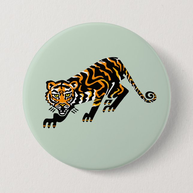 Bóton Redondo 7.62cm Animais selvagens - TIGER - Gato selvagemVerde (Frente)