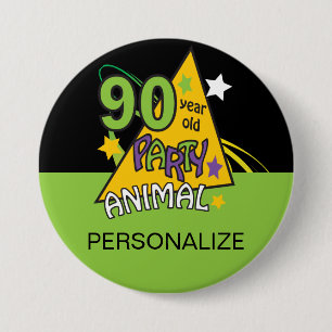 Bóton Redondo 7.62cm Animal de festa de 90 anos Aniversário de 90