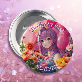 Bóton Redondo 7.62cm Anime Themed Birthday Girl Personalizada