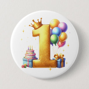 Bóton Redondo 7.62cm Aniversário de 1 ano Dourado