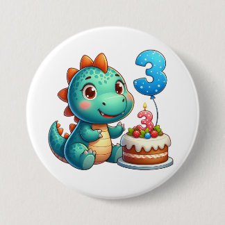 Bóton Redondo 7.62cm Aniversário de 3 anos do Dino