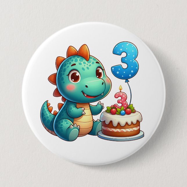 Bóton Redondo 7.62cm Aniversário de 3 anos do Dino (Frente)