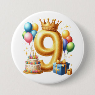 Bóton Redondo 7.62cm Aniversário de 9 anos de ouro