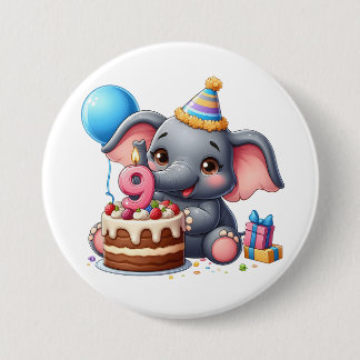 Bóton Redondo 7.62cm Aniversário de 9 anos do Elefante Fofo