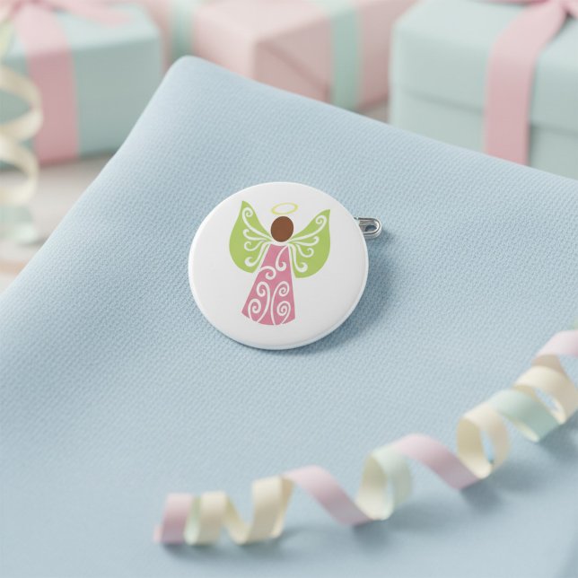 Bóton Redondo 7.62cm Anjo Verde Rosa Asas Espirituosas Espirituosas Esp (Criador carregado)