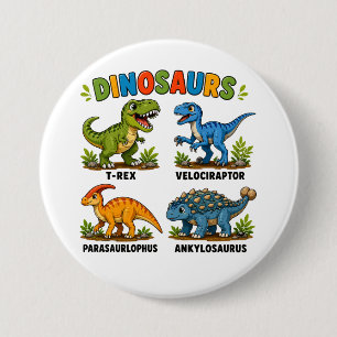 Bóton Redondo 7.62cm Aprendizado de Espécies de Dinossauros para Crianç