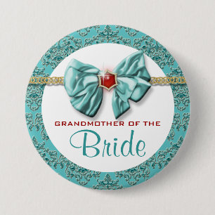 Bóton Redondo 7.62cm Aqua red gold damask "bridal button"