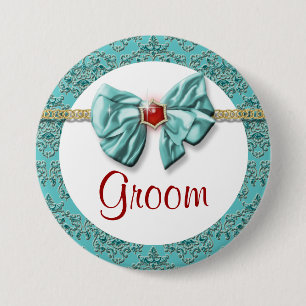 Bóton Redondo 7.62cm Aqua red gold damask "bridal button"