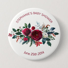 Bóton Redondo 7.62cm Aquarela Flores de Borgonha de inverno