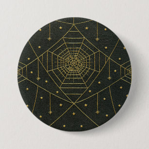 Bóton Redondo 7.62cm Aranha teia de aranha estrelas preto e dourado
