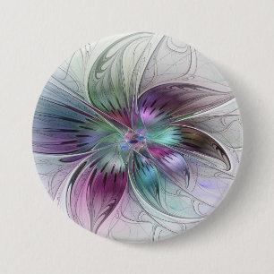 Bóton Redondo 7.62cm Arte fractal floral moderna e abstrata colorida