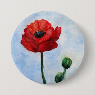 Bóton Redondo 7.62cm Arte vermelha da aguarela da papoila da mente
