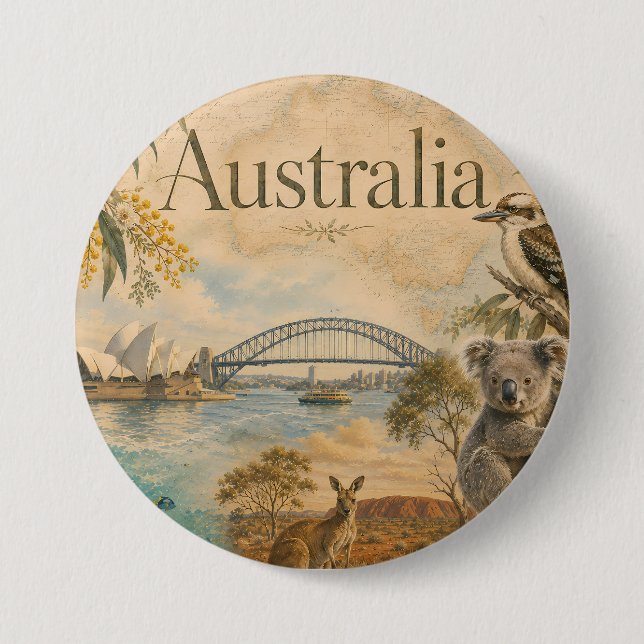 Bóton Redondo 7.62cm Austrália para amantes da Austrália (Frente)