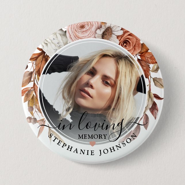 Bóton Redondo 7.62cm Autumn Fall Bloom In Loving Memory Foto Memorial (Frente)