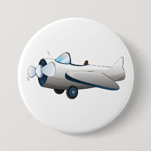Bóton Redondo 7.62cm Avião de desenho animado branco estilo retrô vinta