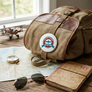 Bóton Redondo 7.62cm Avião Vintage Turismo Aventura Logotipo Aviação