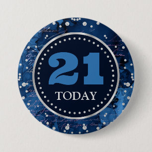 Bóton Redondo 7.62cm Azul - Letras de Sereia Padrão e Letras Glitter An