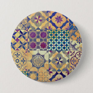 Bóton Redondo 7.62cm azulejos tradicionais Coloridos do Mediterrâneo e