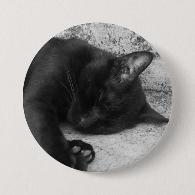 Bóton Redondo 7.62cm B&W - Gato Dormindo (Frente)