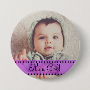 Bóton Redondo 7.62cm Baby Girl Name e Photo Magnet Purple Personalize