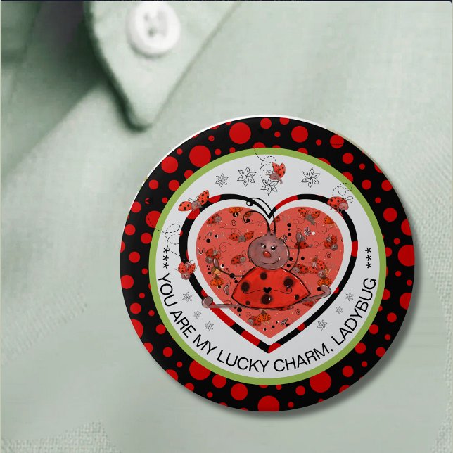 Bóton Redondo 7.62cm Baby Shower Winner Lucky Charm Ladybug (Lucky Charm Button ,Winner Edition)